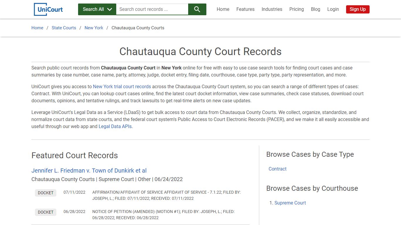 Chautauqua County Court Records | New York | UniCourt